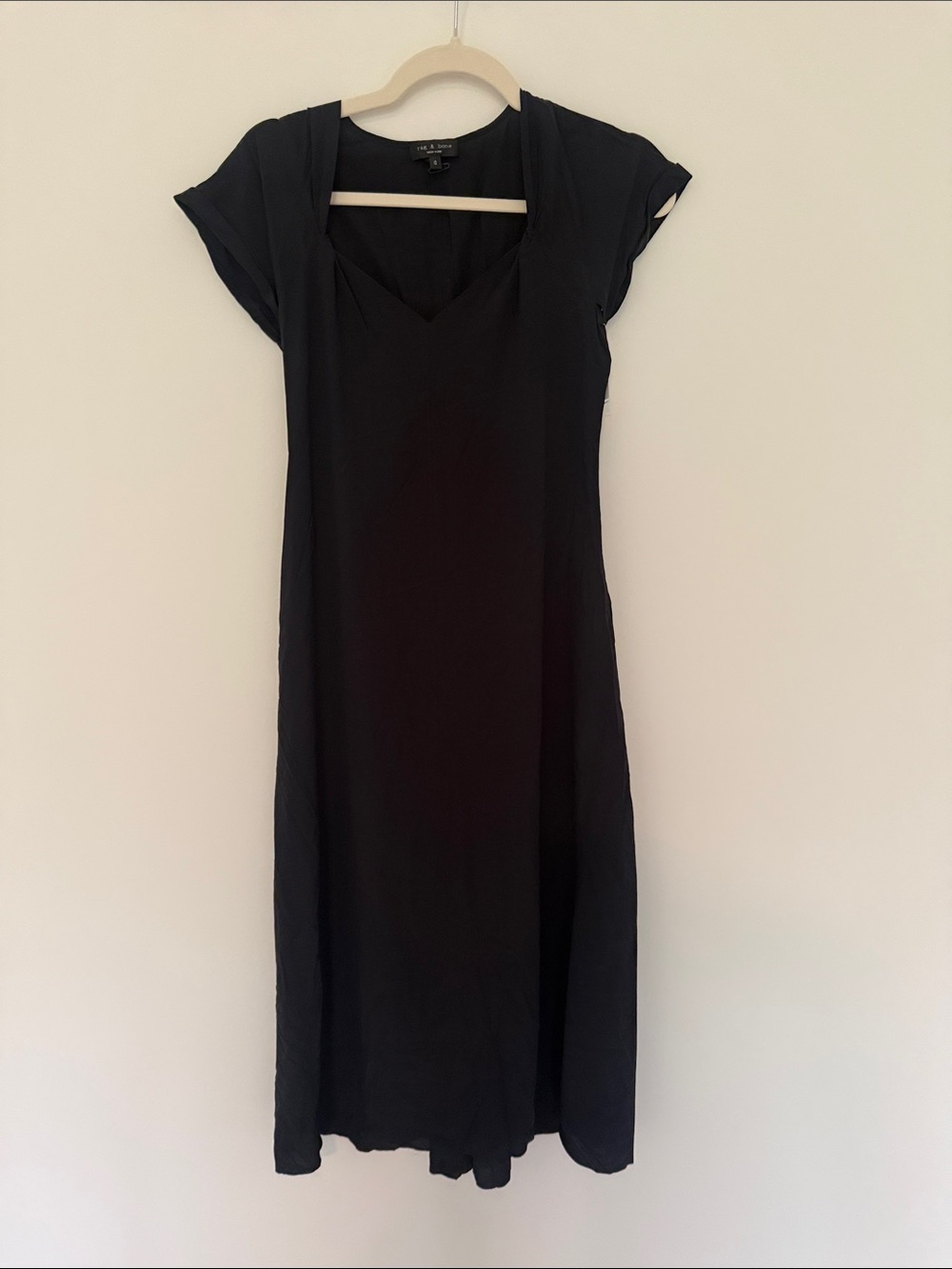 NWT Rag & Bome Black Cap-Sleeve V-Neck Midi Black Dress size 0!